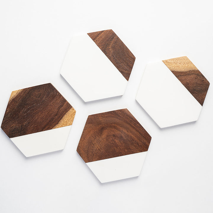 Hexagonal Coaster - Rosewood and Handmade Marble - Set of 4