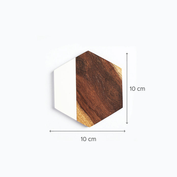 Hexagonal Coaster - Rosewood and Handmade Marble - Set of 4