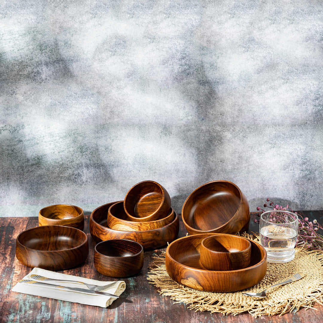 Baro Wooden Bowls - Set Of 1 Large And 4 Small Bowls