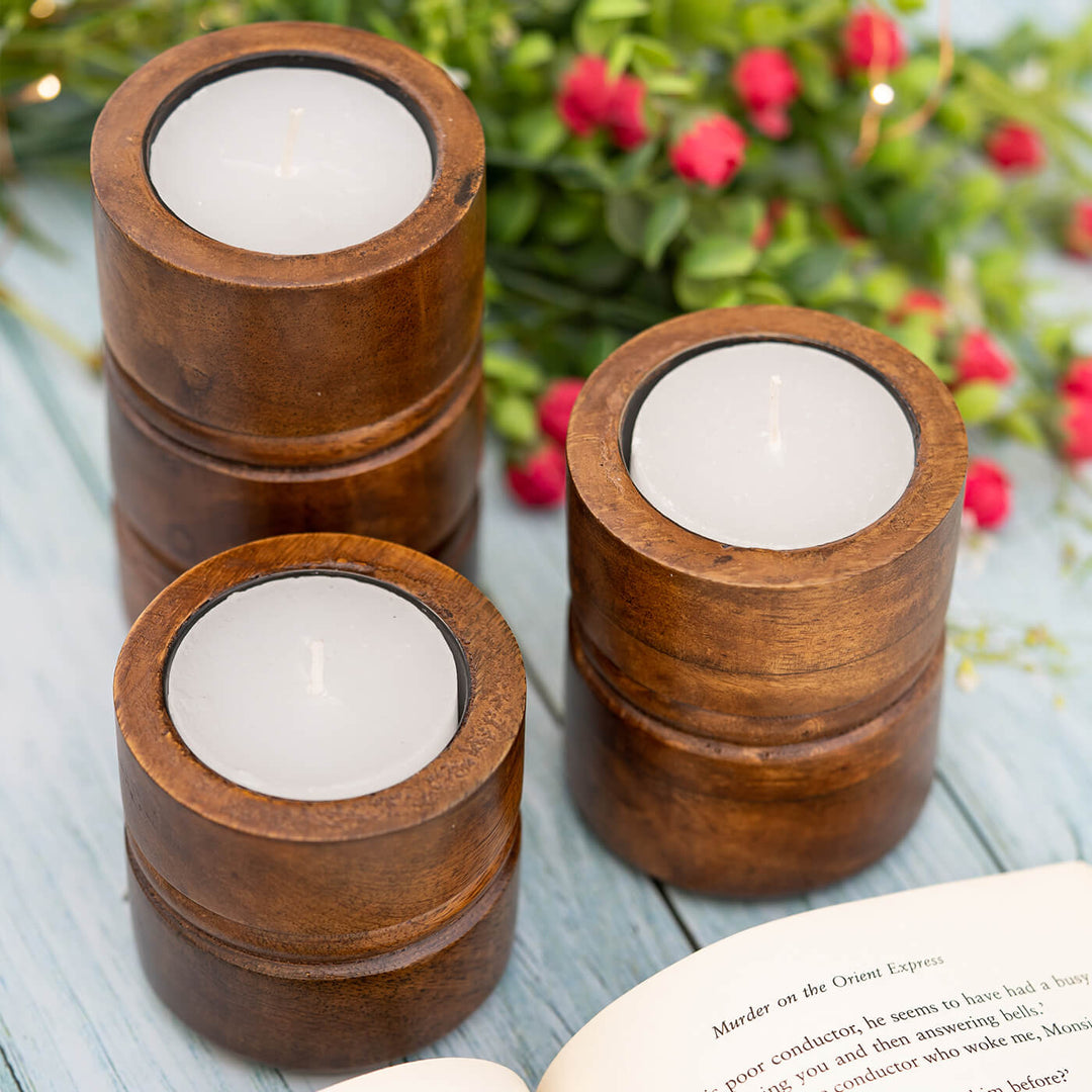 Baku Candle Stands - Walnut Finish - Set of 3