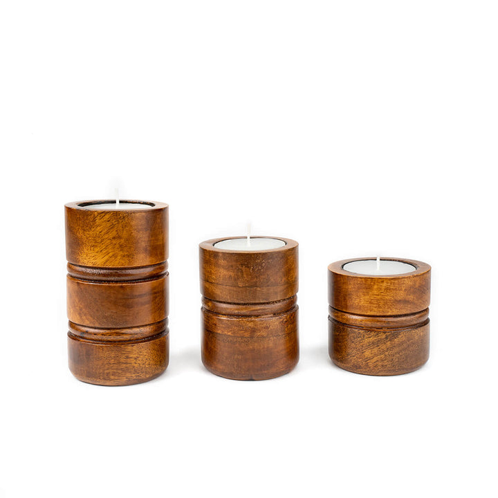 Baku Candle Stands - Walnut Finish - Set of 3