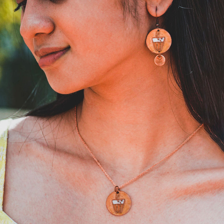 Handmade Copper Enamelled Chaai Paani Necklace and Earrings