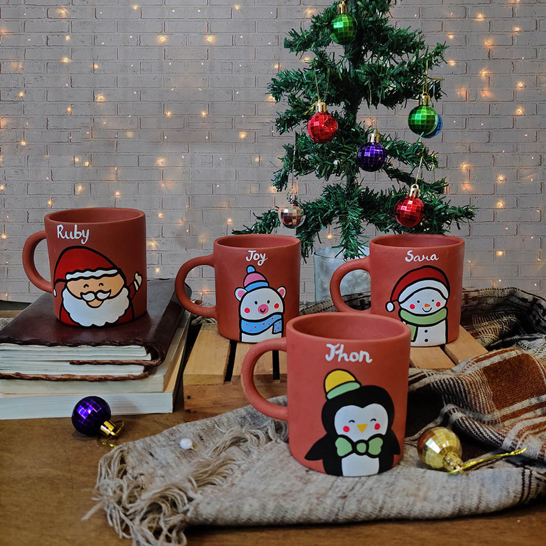 Personalised Terracotta Christmas Mugs - Set of 4