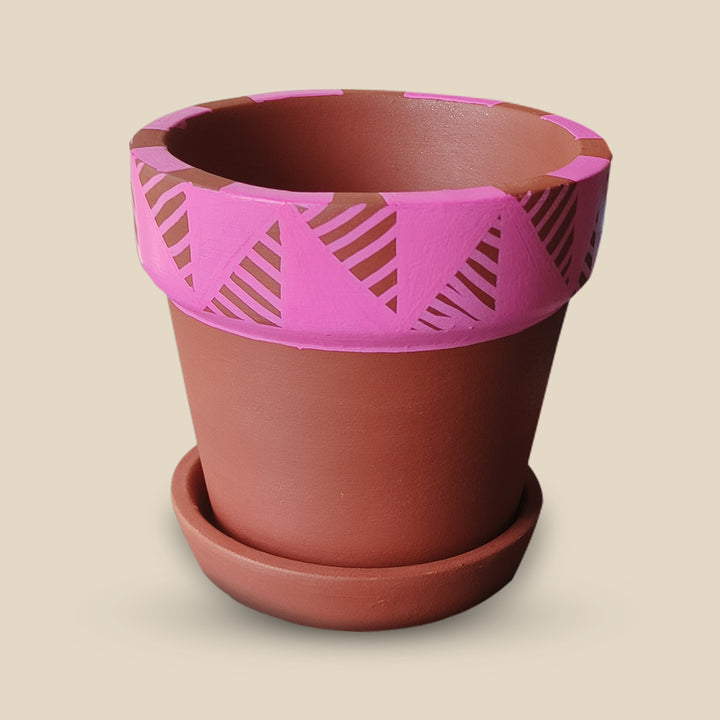 Handpainted Terracotta Colour Pop Planter Pot (Set of 3)