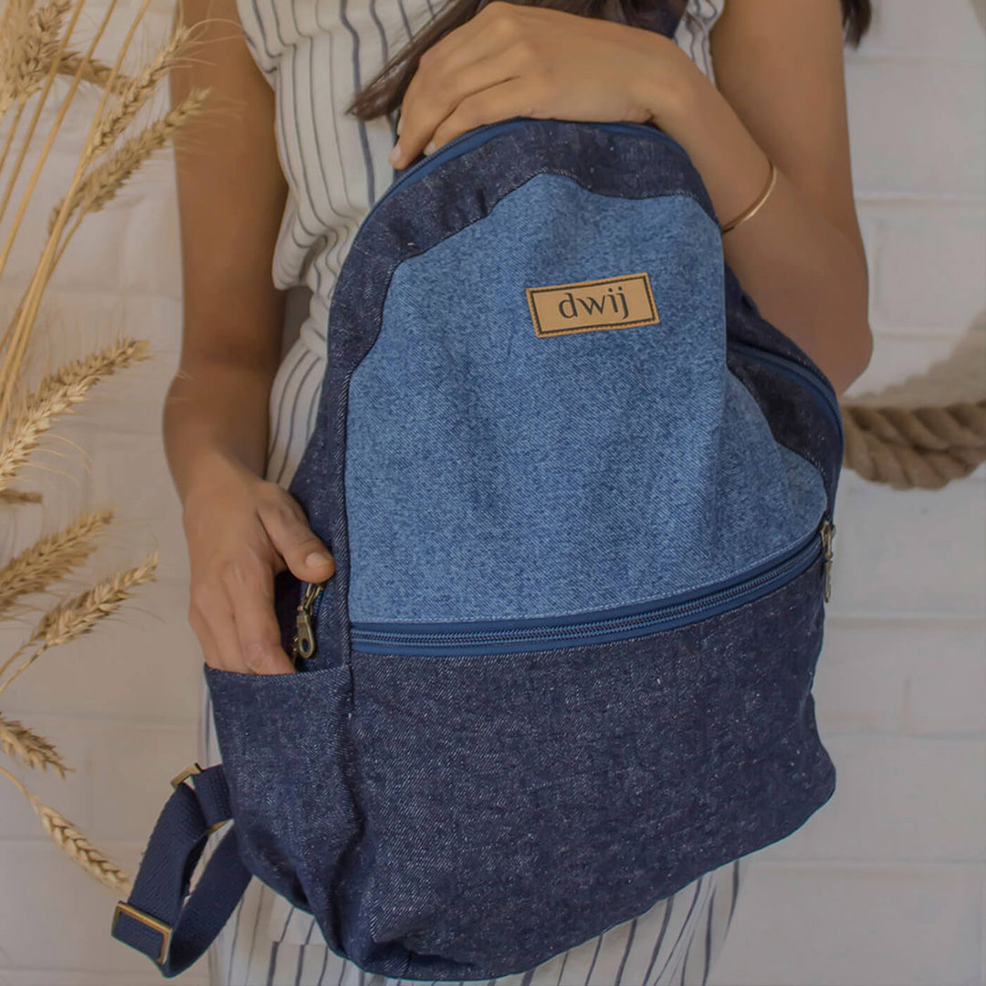 Casual Upcycled Denim Day Backpack