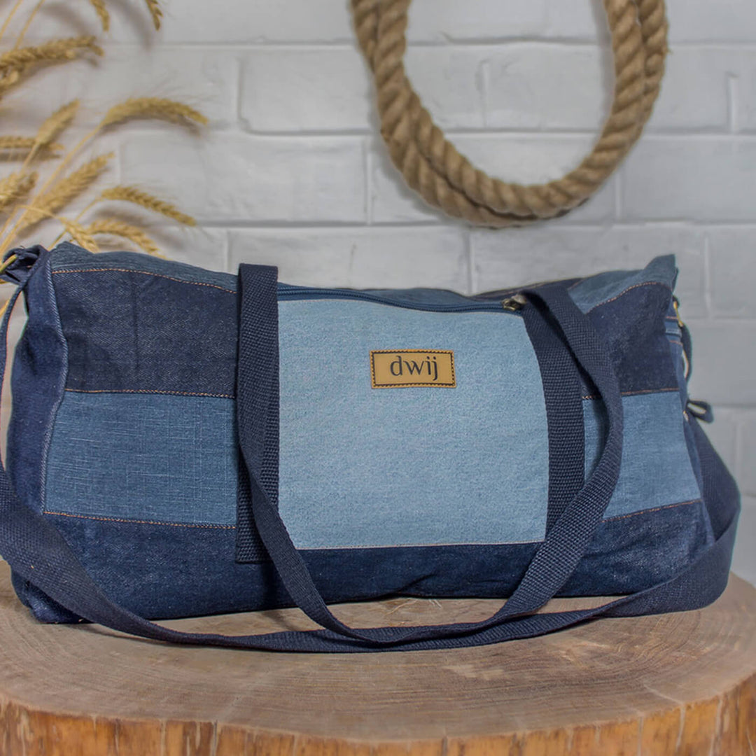 Upcycled Denim Duffle Travel Gym Bag