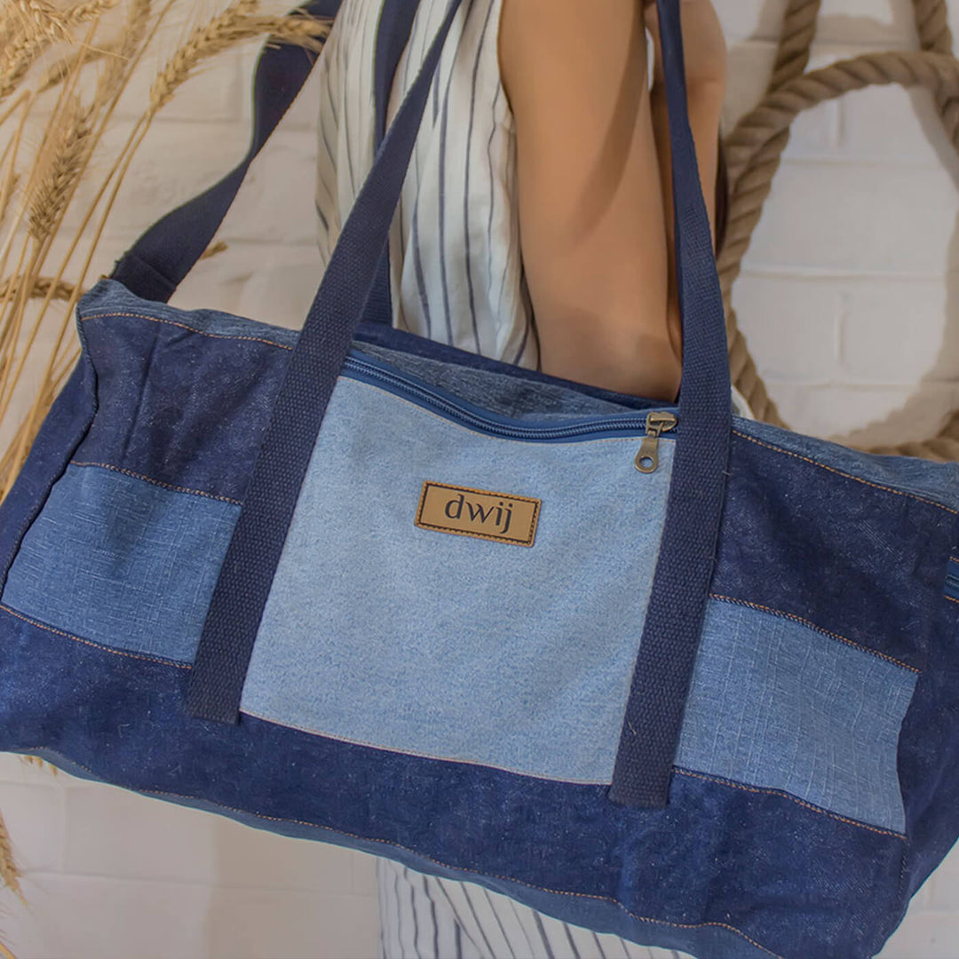 Upcycled Denim Duffle Travel Gym Bag