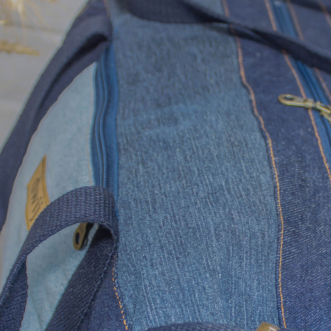 Upcycled Denim Duffle Travel Gym Bag