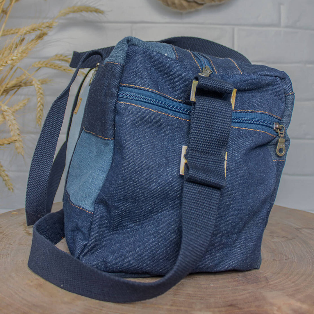 Upcycled Denim Duffle Travel Gym Bag