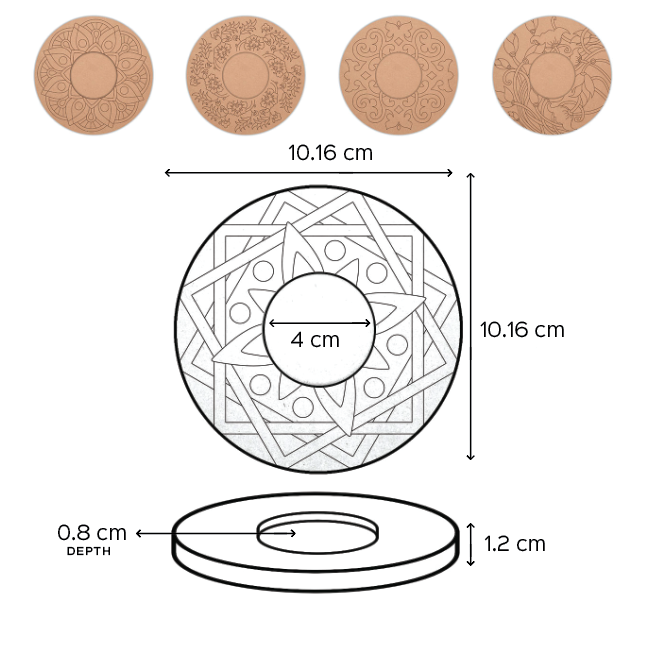 Ready to Paint MDF Pre-marked Mandala Tealight Holders - 3473