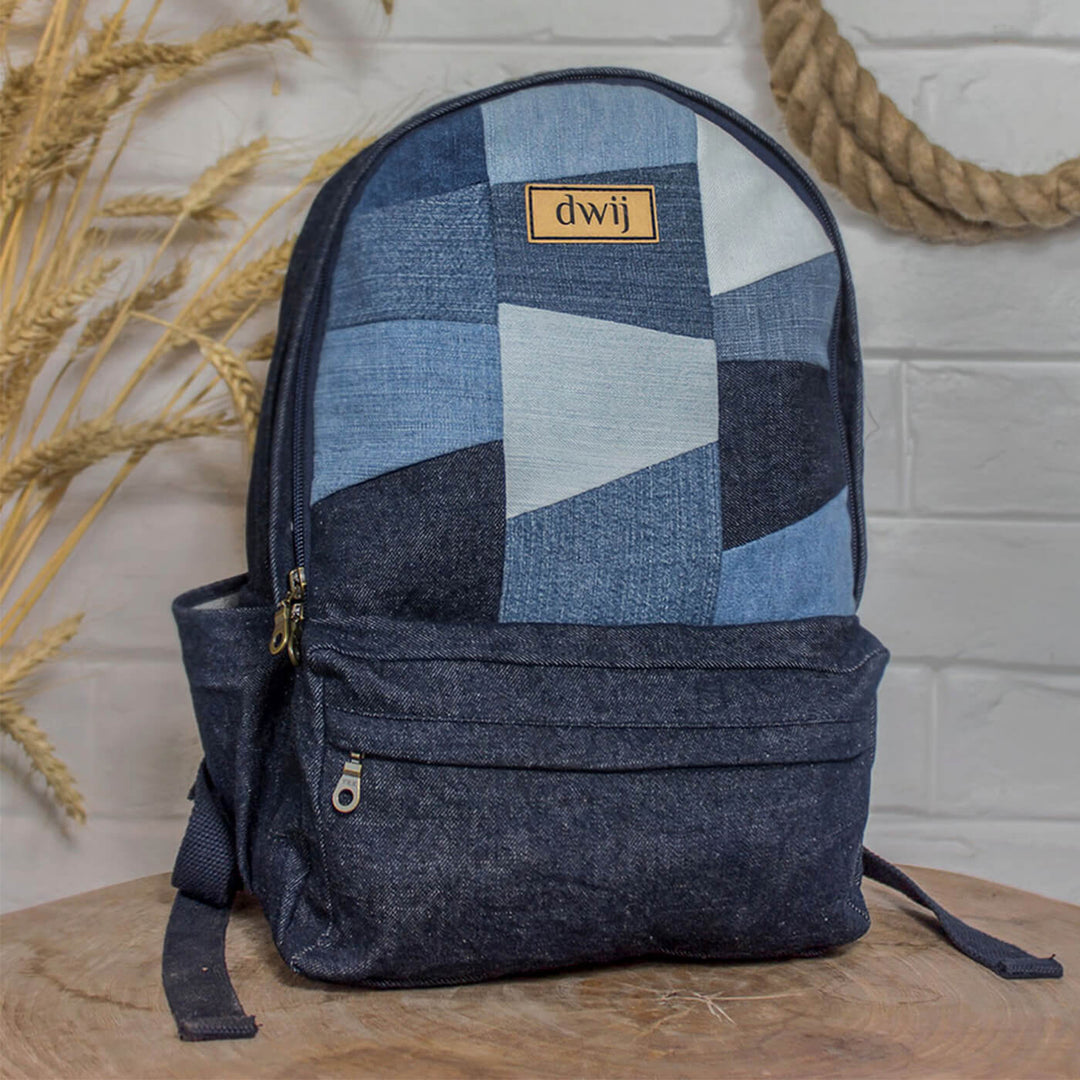 Upcycled Denim Patched Backpack