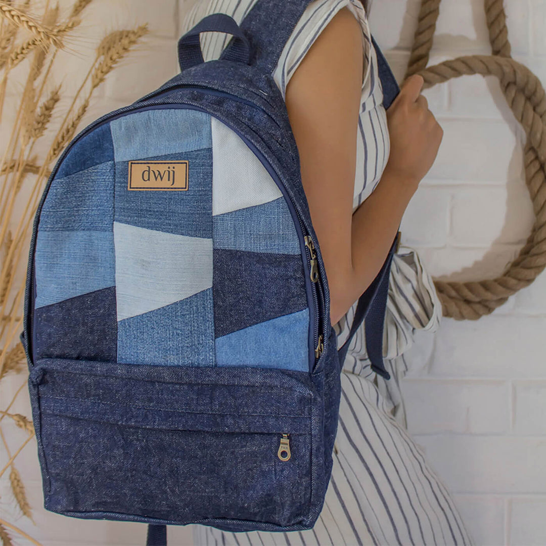 Upcycled Denim Patched Backpack